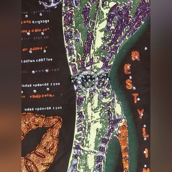 VTG PAOLO SANTINI M Brown Boot Print Beaded Sequin Turtleneck LSlv Women's Top - Picture 3 of 12